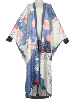 Moda Irregular Europeu de Seda Impressa de Biquíni boêmio Kimonos Para as Mulheres do Oriente Médio Muçulmano do Ramadã Cobrir Cardigan