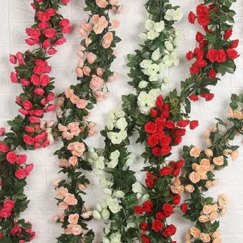 2Pcs 45heads Artificial Decoração Rosa Vinha de Seda Falso Flores de Alta Qualidade, Para Decoração de Casamento em Casa Jardim Decoração para uma Festa de Natal