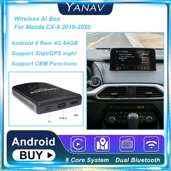 Android 4G 64GB Carplay sem Fio Ai Caixa Para Mazda CX-9 2019 2020 8 Núcleo AI Adaptador Carplay Mini Caixa de Plug and Play de Vídeo do Google