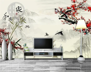 Beibehang papel de parede Personalizado, decoração de murais Chinês ameixa tinta pintura clássica de TV de parede sala quarto em 3d papel de parede