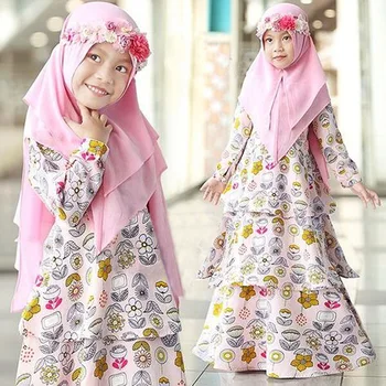 Tradicionais desenhos animados Crianças vestuário de Moda Infantil Abaya Muçulmano + Hijab vestido da Menina de abaya islâmica Crianças de vestir para meninas de 8 anos