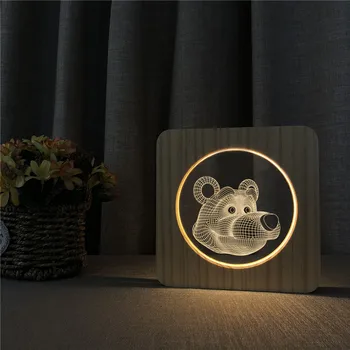 Desenho animado do Urso 3D LED USB Arylic Noite, Lâmpada de Mesa de Controle de Interruptor de Luz de Escultura Lâmpada para Crianças, Decoração de quartos Dropshipping