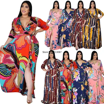 Africano de Vestidos para Mulheres de Verão Africano de Roupas Plus Size Flor Impresso de Partido de Praia Longa da África Maxi Dress