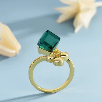 Europeus e Americanos, acessórios de moda, jóias temperamento elegante banhado a ouro 18k arco do anel feminino incrustado de cristais de mulheres rin