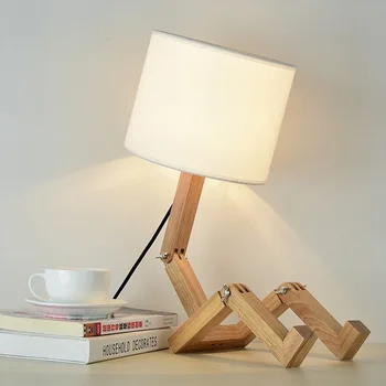 Personalidade criativa compacto robot-candeeiro de mesa em forma de moda requintado home quarto-de-cabeceira de madeira candeeiro de mesa
