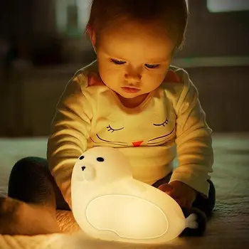 Bonito Leão-Marinho Em Forma De Crianças Da Luz Da Noite Do Gradiente De Rampa De Silicone De Luz Colorida Olhos De Luz De Proteção