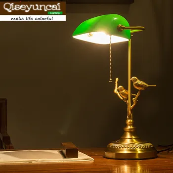 Qiseyuncai 2018 Retro mesa de cobre lâmpada de mesa industrial vento secretária diodo emissor de olho lâmpada de leitura.
