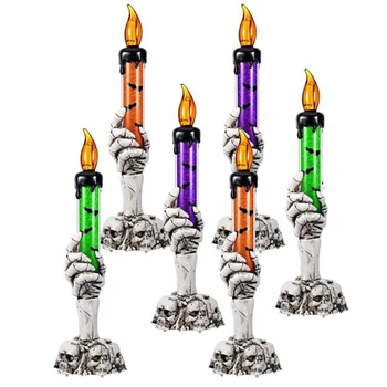 6 Pack Esqueleto Mãos segurando Vela acesa Chama Esqueleto Espírito Mão de Halloween Velas acender Luzes LED a Lâmpada da Vela do Crânio