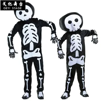 Filhos adultos de Halloween Traje de Esqueleto do Homem, Demônio, Diabo Cosplay Pai-filho Traje