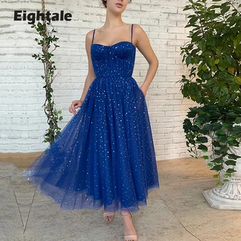 Eightale Estrelado Vestidos de Baile 2022 Spaghetti Strap Brilhante Vestido de Noite Azul Royal Vestido de Festa vestidos para graduación