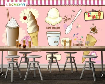 Papel de parede personalizado sorvete 3d papel de parede mural, restaurante chá de leite de sobremesa de suco de loja sala de jantar papéis de parede adesivo