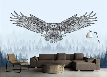 Papel de parede personalizado pintado à mão floresta águia de fundo, pintura de parede decoração home sala quarto em 3d papel de parede murais