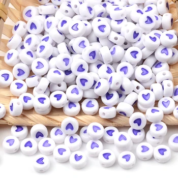 100pcs/4x7mm Coração Roxo de Acrílico Branco Esferas de Diy Crianças Pulseira Mini bolinhas Para Fazer a Jóia Frisada Acessórios