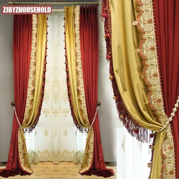 Leve de alta qualidade luxo de flanela cortina de sala de estar, quarto abajur de tecido da cortina da janela da tela de tecido bordado a cortina da janela
