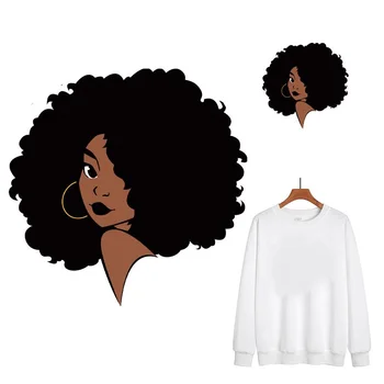 Menina negra Magia de Transferência de Calor Térmico Patches de Calor Impressão de Moda de Roupas de Impressão em T-shirt Vestidos de Ferro em Patches para a Menina C