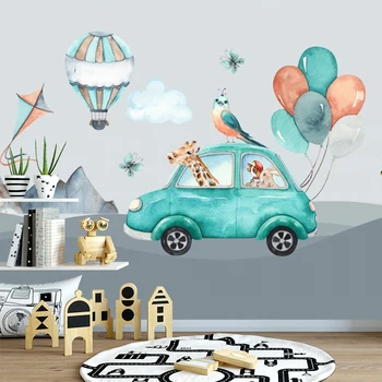 Baçal Bonito dos desenhos animados Carro 3d papel de Parede Mural para Crianças da Creche Sala 3d Balão de papel de Parede Murais jardim-de-Infância de Decoração de Casa