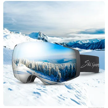 Inverno Homens Mulheres Dupla camada Magnética Lente Exterior Óculos de Esqui para Adultos Anti-nevoeiro Grande Visão Anti Fog Óculos de Snowboard