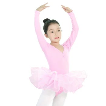 Crianças de Ballet de Manga Longa Tutu as Meninas de Vestido Tutu de Balé Vestido de Collant de Crianças Ginástica Dança Trajes cor-de-Rosa Azul 1pc