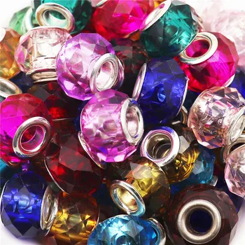 10Pcs Colorido Grande Buraco Europeu de Contas de Vidro de Cristal de Murano Espaçador Esferas de Ajuste Pulseira Pandora Colares Encantos do Cabelo de DIY Jóias