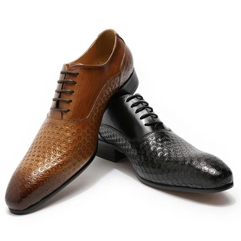 Preto Marrom 39-46 Mens Britânico Handmade Business Casual Sapatos De Couro Patckwork Apontado Formal, Festa De Casamento Sapatos