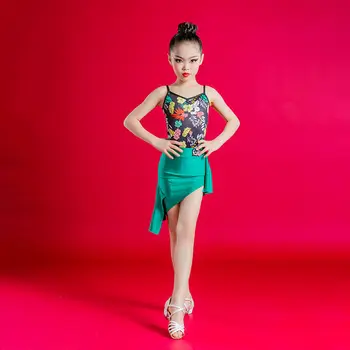 2021 Vestido De Dança Latina Para Crianças Funda Impressão Superior Meninas Dividir Saia De Dança De Salão De Competição De Desempenho Do Vestuário De Vestido De Meninas