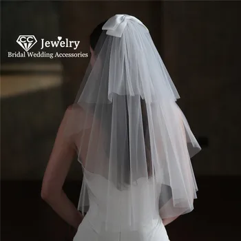 CC Romântico Véus Acessórios femininos de Casamento Hairwear Vestido de Noiva Engajamento Enfeites de Cabelo Arco-nó, de Forma Curta Véus Presente V848