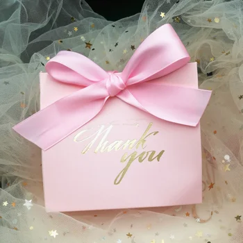25Pcs Obrigado Impresso cor-de-ROSA Candy Bag Caixa para Favorecer Dom Decoração de Eventos/festas/Casamento Favores Caixas de Presente
