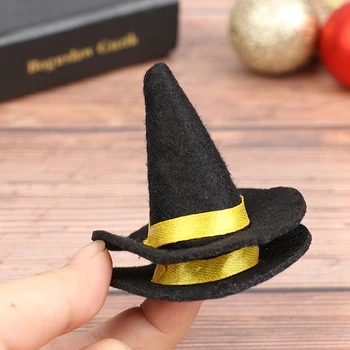 2pcs em Miniatura Casa de bonecas de Feltro Chapéus de Bruxa Para o Halloween Decoração da Casa da Boneca