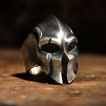Criativa de artesanato do projeto prata Spartan capacete sem embutimento exagerada dominante retro homens aberto anel ajustável