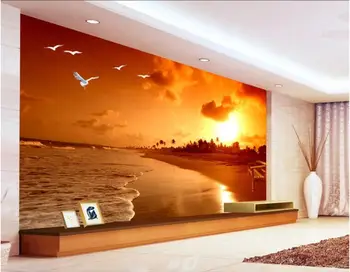 Personalizado mural de fotos em 3d papel de parede de por do Sol praia do sol pintura a óleo da paisagem decoração de casa, quarto de papel de parede para parede 3 d em rolos