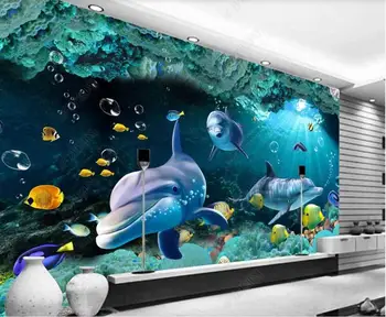 personalizado com foto mural de flores em 3d papéis de parede Sea World Dolphin Coral Caverna casa de decoração de sala de estar papéis de parede para parede na rola