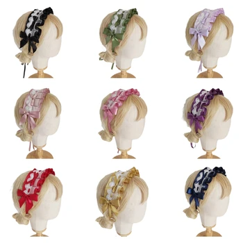 Plissado Fita Babados Headband Laço De Malha De Renda Tiaras Lace Lolita Hairband Empregada Anime Cosplay Enfeites De Cabelo