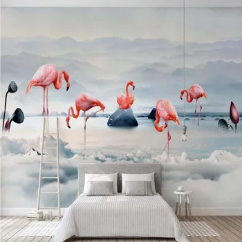 Impressos em 3D Misty Nuvem Flamingos papel de Parede Arte Mural de Parede Decal HD Foto do Papel de Parede Papel De Parede, Papéis de parede de Animais Murais