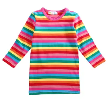 Criança Bebê Vestido de Meninas Impressão de arco-íris de Manga Longa O Pescoço Bonito Vestido de Verão para Crianças Primavera, Outono de Vestuário 2-7Years