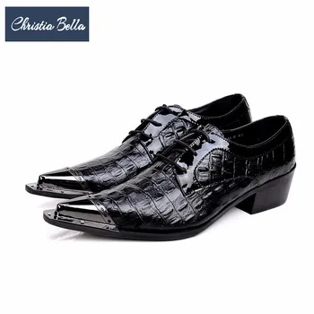 Christia Bella Couro Genuíno Homens Sapatos Oxford Clássico Dedo Apontado Brogue Sapatos De Noiva Preto Homens De Negócios Sapatos Lace Up