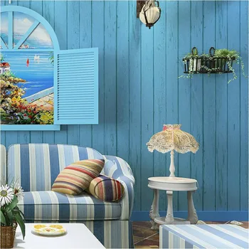 beibehang Mediterrâneo chapa azul retro nostalgia papel de parede da TV da sala de estar de plano de fundo do papel de parede não tecido de listras verticais