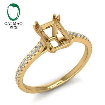 Anel de noivado Jóia 14K Ouro Amarelo Natural de 0,23 ct Diamante Semi Monte 6x8mm Corte de Esmeralda Definição