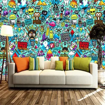 3D papel de parede pintados a mão grafite desenho animado de fundo de parede de produção profissional mural de fotos de papel de parede, toda a casa personalizada