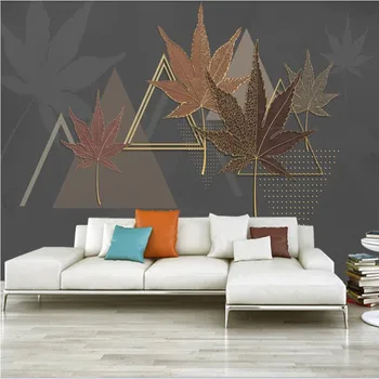 Papel de parede personalizado moderno, criativo maple leaf de ouro de linha de fundo de parede-pintura decorativa de alta qualidade de material impermeável