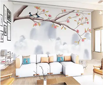 3d papel de parede personalizado com foto mural na parede Chinês pintado à mão, flores e pássaros ilustração de decoração de papel de parede para sala de estar