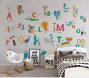 Baçal Personalizada foto 3D papel de parede mural Nórdicos, animais dos desenhos animados 26 letras com temática sala de crianças na parede do fundo huda 3d papel de parede