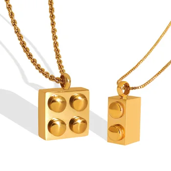 Geométricas minimalista da Moda Praça Pingente de Colar de titânio de aço banhado a ouro jóias
