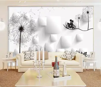 papel de parede para parede 3 d para a sala de estar em 3d praça 3d desenhado à mão, dente-de-leão plano de fundo, pintura de parede