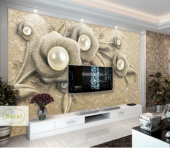 Luxo moderno de Ouro em 3D papel de parede Flor Jóia de Damasco Padrão de Fundo Mural de Parede Para Sala de estar Decoração de Casa