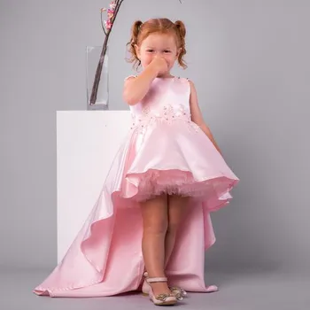 Uma Linha-Fofo-de-Rosa Flor Menina Vestido para o Casamento, Festa de Aniversário de Princesa Vestido de Criança Tamanho 9M-14Y Photoshoot