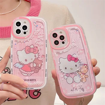 Kawaii Hello Kitty Pérola areia movediça Casos de Telefone Para o iPhone 13 12 11 Pro Max XR XS MAX X da Menina dos desenhos animados à prova de Choque Soft Shell Fundas