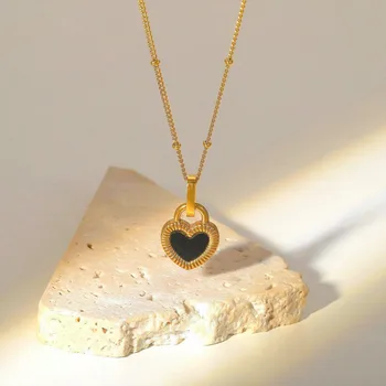 Moda Nova de Titânio de Aço Colar de Ouro 18K Dupla Face em Forma de Coração de Amor Pequeno Bloqueio Colar Pingente Para as Mulheres da Festa Presente