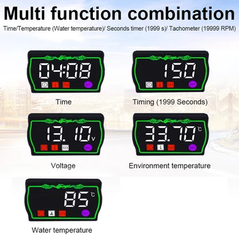 Moto Rpm Tempo Medidor De Tensão De Água De Temperatura, Mini 4 Em 1 Display Digital Estilo Bonito E Precisas Números