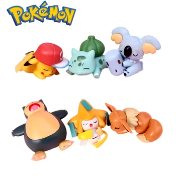6Pcs/Set Pokemon Pikachu Jirachi Eevee Komala Snorlax Brinquedos Sono Estrelado Sonho Kawaii Série de Ação Figura dos desenhos animados de Presente de Aniversário