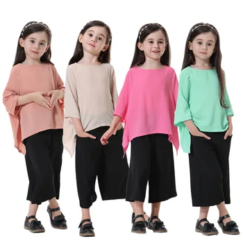 2pcs Conjuntos de Crianças Muçulmanas Roupas Top Shirt, Calças de Ramadã Oriente Médio Árabe Islâmica Roupas da Menina das Crianças Ternos Veste Quimono Jubah